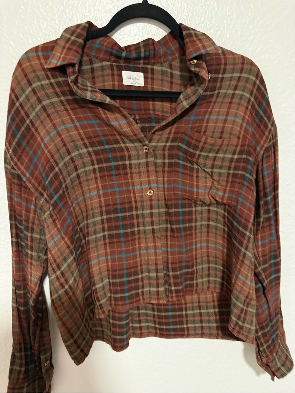 Aritzia Plaid Button-Down Shirt in Rust, Olive & Teal